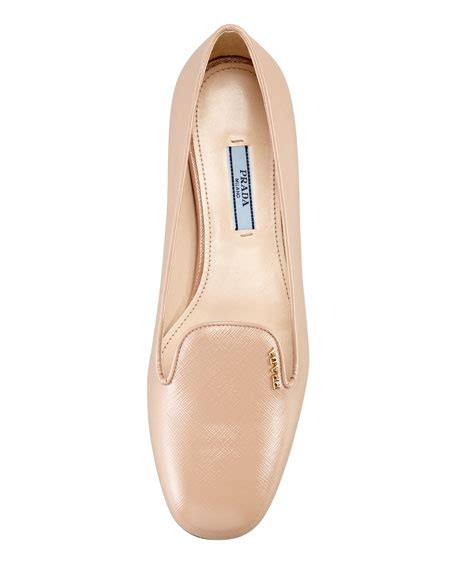 Prada Vernice Saffiano Loafer, Nude 